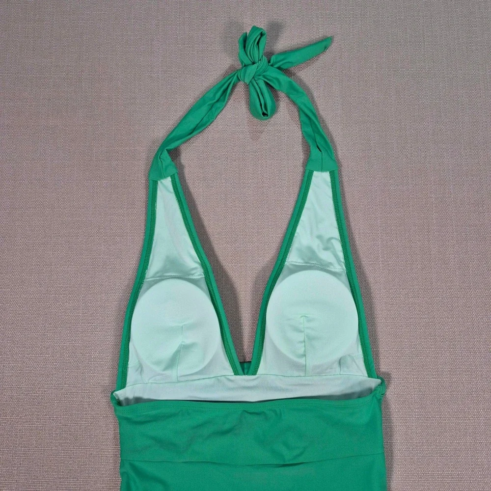 Cupshe Green Ruched Halter One Piece Swimsuit Tummy Control Padded Size‎ S New